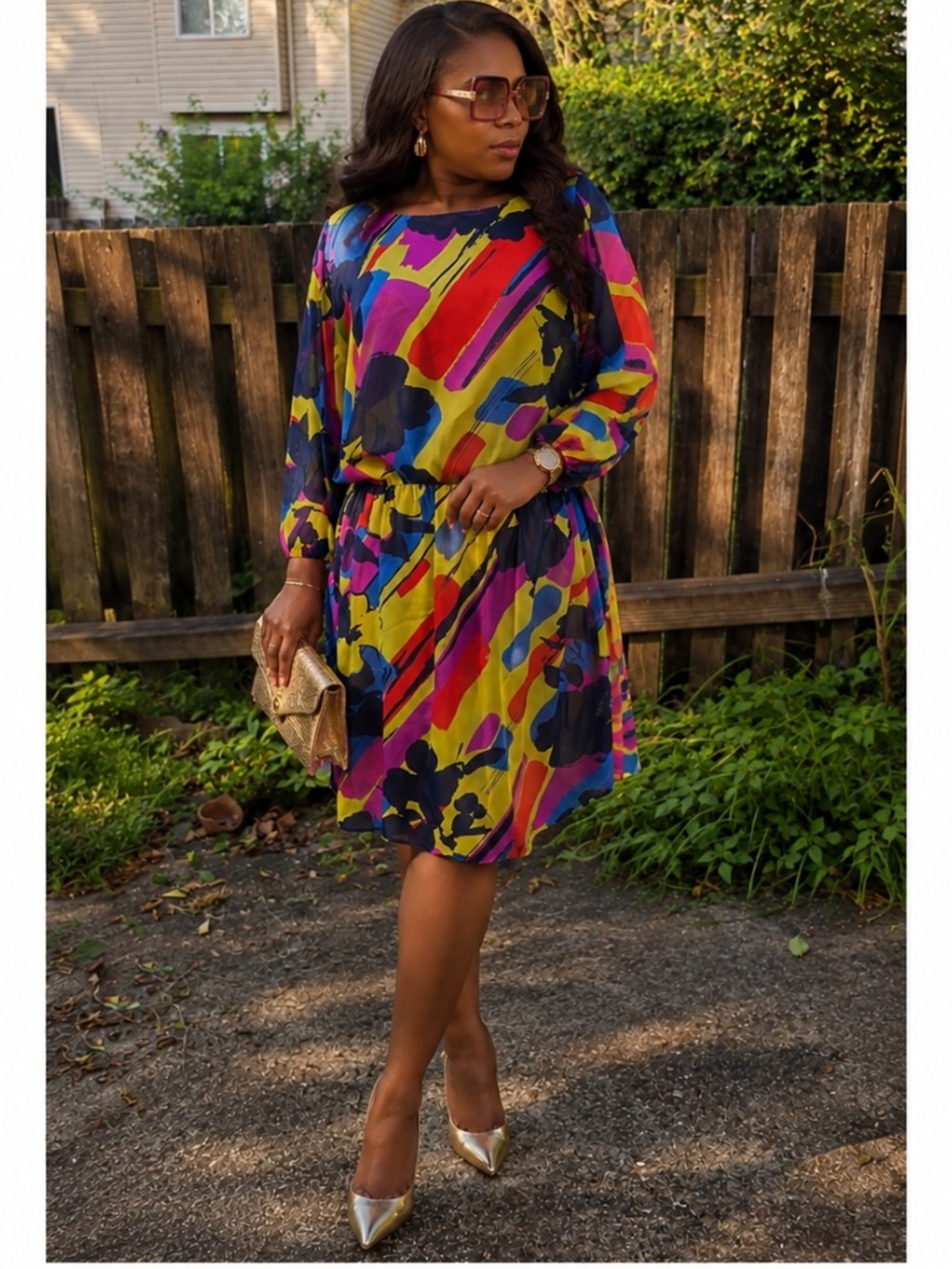 Colourful short print dress